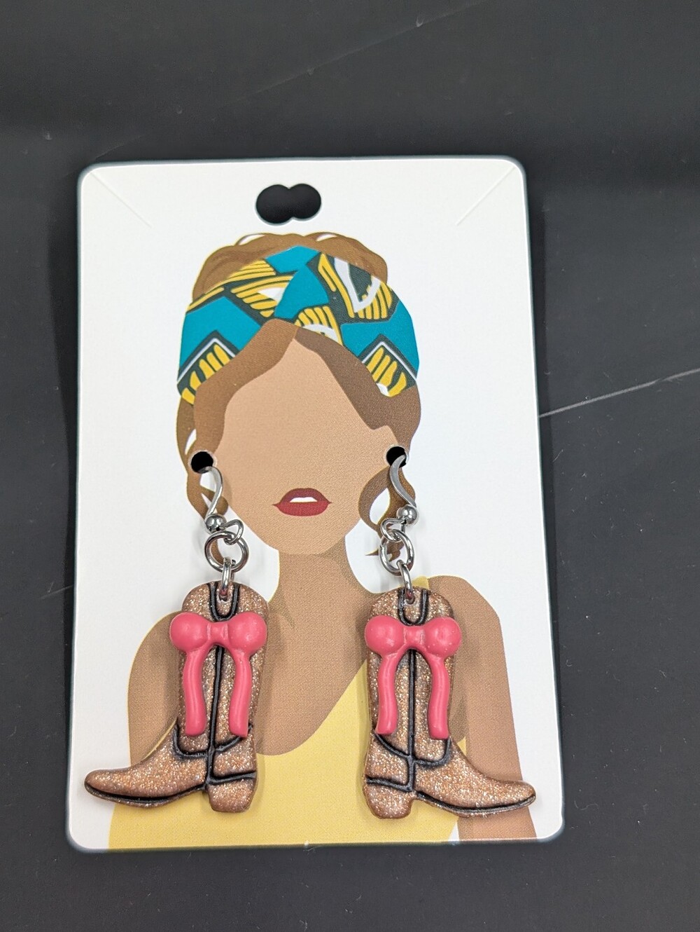 Women’s Pink Bow Cowboy Boot Dangle Earrings
